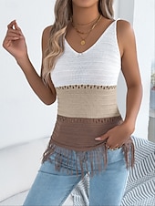 זול מיכל פשוט-בגדי ריקוד נשים טופים מארג מפוצלים עליונית טנק טופ טי ניטים קולור בלוק אופנתי מסוגנן קלסי ללא שרוולים צווארון V חולצות רגילות יומי ליציאה סוף שבוע פול כתום חאקי קיץ אביב