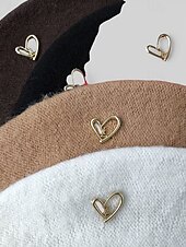 tanie Walentynki-damski beret w kształcie serca, wykonany z imitacji wełny, dostępny w wielu kolorach, idealny na prezent walentynkowy i do noszenia na co dzień