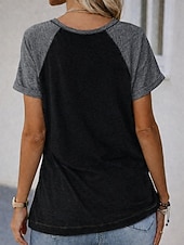  Damen T-Shirt Farbblock Knöpfe Vintage Stilvoll Lässig Kurzarm V Ausschnitt Normale Oberteile Täglich Ausgehen Schwarz Wein Sommer Frühling