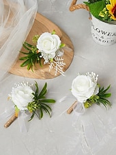 preiswerte Hochzeit ACC-Herren-Ansteckblume und Handgelenkschmuck aus Kunstblumen – Materialmix – perfekt für Hochzeiten und Partys