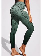 preiswerte 3D-Leggings-Damen Pilates-Leggings Fitnesshose Lässige Leggings Taschen Stempelsteuer Patchwork Pilates Fitnessstudio Fitnesstraining Hosen Strumpfhosen Leggings Blumenmuster Farbverläufe Abstrakt Dunkelgrau