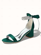 economico sposa-sandali da donna con tacco a blocco color argento, scarpe da sposa aperte con cinturino alla caviglia in cristallo per matrimoni in chiesa