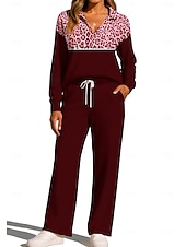 abordables Survêtements-Femmes Sweat-shirt Ensemble Survetement Jogging Pantalon Cordon de serrage Avec Poches Léopard Veste et Pantalon de Jogging Ensemble de vêtements de sport Vêtements d'intérieur Été Printemps Automne