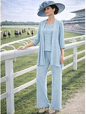 economico Tailleur pantalone della mamma-Tuta Completo Pantalone Tre Pezzi Completo Pantalone Lunghezza alla caviglia Abito da cerimonia per signora Mezza Manica Scollo a Barca Elegante Vintage Semplice Formale Ospite di nozze Chiffon