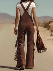 Недорогие Женские комбинезоны и ромперы-Жен. Брюки карго Широкие Биб Колготки Комбинезон Мода Уличный стиль На каждый день Полная длина Завышенная Полотняное плетение С кисточками Карман удобный Неэластичная