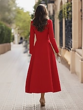 preiswerte Smokingkleider-Damen Smokingkleid A-Linie Formell Stretch-Crêpe Elegant Vintage Langarm Tee-Länge Midi-Länge Königin Anne Doppelreihig