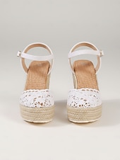 economico sposa-sandali con zeppa espadrillas in pizzo bianco da donna - tacchi a spillo traspiranti all'uncinetto con cinturino alla caviglia - eleganti scarpe da sposa boho per la spiaggia &amp;matrimoni all'estero
