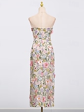 cheap Semi-formal / Cocktail-Sheath Column Ankle Length Wedding Guest Dress Wedding Guest Dresses Elegant Sleeveless Strapless Wedding with Embroidered Flower