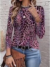 baratos Camiseta listrada e geométrica-Mulheres Camiseta Imprimir Gráfico Geométrica Abstrato Vintage Moda à moda Manga Longa Gola Redonda Tops regulares Diário Azul Vermelho Roxo Fúcsia Marron Verão Primavera