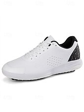 Недорогие Мужская обувь для гольфа-Белые мужские туфли для гольфа с амортизацией, легкие и дышащие, идеально подходят для игры в гольф и занятий спортом на открытом воздухе.