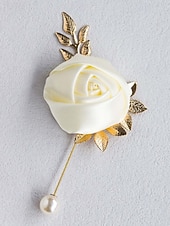 abordables Boda ACC-Pin de solapa de rosa de poliéster para hombre, varios colores, elegante accesorio para bodas y fiestas con detalles de perlas.