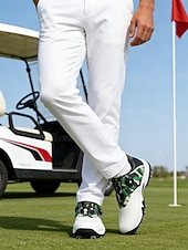 ieftine Încălțăminte de golf pentru bărbați-Adidași de golf pentru bărbați, albi și verzi, cu talpă cu crampoane, confortabili și rezistenți, perfecți pentru terenuri de golf și ieșiri active