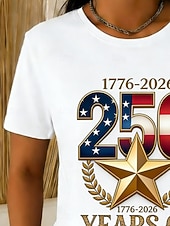 billige Uavhengighetsdag Topp-Amerikansk uavhengighetsdag Dame T skjorte T-skjorte Trykt mønster Grafisk Flagg Stilfull Klassisk Fritid Kortermet Crew-hals Vanlige topper Daglig Ut på byen Helg Hvit Sommer Vår