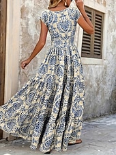 economico Abito Boho da Vacanza-Per donna Abito lungo maxi Abito Lungo Maxi Abito Abito da Spiaggia Abito Floreale Abito Boho Elegante Moda Moderno Quotidiano All'aperto Vacanza Vestibilità regolare Floreale Manica Corta Scollo a V