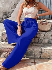economico gamba larga e vita alta-Per donna Pantaloni Pantaloni Larghi Pantaloni casual Pantaloni a Nido d'Ape Vacanza Moda Streetwear Lunghezza intera Vita Alta Semplice Coulisse Tasca Gamba larga Comodità Leggero Morbido