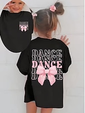 preiswerte Mädchens 3D verspielter Humor-100% Baumwolle Kinder Mädchen Schwarz Grafik Schleife T-Shirt Rundhalsausschnitt Kurzarm Urlaub Sport &amp; Outdoor Alltagskleidung Sport Mode Lässig Drucken Sommer Frühling