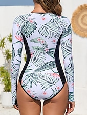 levne Jednodílné plavky-Dámské Plavky Jeden kus Monokini Plavky Zaštíhlující Vysoký pas Štíhlý prázdniny Oblečení na pláž Květinový Kulatý Dlouhý rukáv Plavky