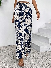 Χαμηλού Κόστους φαρδύ πόδι &amp; ψηλόμεσο-Γυναικεία Πλατύ Πόδι κινέζικα Διακοπές Κομψό στυλ street Απλός Πλήρες μήκος Μεσαία Μέση Φλοράλ Ελαστική ζώνη μέσης Εκτύπωση Άνετα Άνεση Υψηλή Ελαστικότητα Καθημερινά ΕΞΩΤΕΡΙΚΟΥ ΧΩΡΟΥ Διακοπές