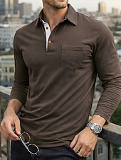 preiswerte Klassisches Poloshirt für Herren-Herren Poloshirts Golf Poloshirts Lässig Arbeit Klassisch Langarm Farbblock Knöpfe Sommer Frühling Frühling &amp; Herbst Normale Passform Blau Schwarz Wein Purpur Armeegrün Kaffee Poloshirts