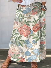 ieftine Pantalonii-Pentru femei Casual Maxi Talie medie Fuste Floral Floral Inelastic Zilnic Vacanță Maro Albastru Închis Alb+Albastru Bej Vară