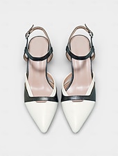 preiswerte Slingback-Pumps-Schwarze und weiße Slingback-Pumps mit Farbblock-Design – elegante Pumps mit spitzer Zehenpartie und verstellbarem Riemen für Büro und Alltag