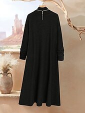 billiga midi svart klänning-Dam Midiklänning Svart klänning Vardagsklänning Elegant Mode Modern Utomhus Semester Utekväll Lös passning Slät Långärmad Hög krage Svart Kaki Vår Höst