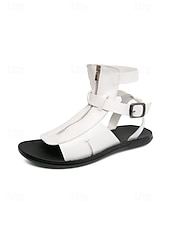 cheap Sandals-Men's Black Faux Leather Open-Toe Sandals, Buckle Strap Design, Comfortable Support, Casual Elegant Style for Beach Wedding Guests