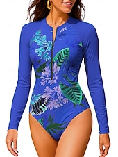 economico Rash Guards Interi-Per donna Standard Top sottomuta Costume da bagno Costume Intero Floreale Tropicale Color-blocking con reggiseno incorporato UPF50+ Protezione UV Elastico Manica Lunga Costume da Bagno Body Surf