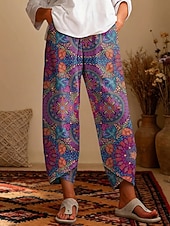 olcso Grafikus nadrág-Női Nadrág Szabadság Szüret Etnikai stílus Bokáig érő Magas derék Grafika Paisley Elasztikus derékpánt kellemes Lélegzési képesség Mekano Nem elasztikus Napi Szabadtéri Utca Medence Khakizöld Nyár