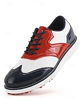 voordelige Heren Golf Schoenen-Rode en witte golfschoenen voor heren, ademend bovenwerk met gripvaste buitenzool, lichtgewicht en comfortabel, ideaal voor golfers en buitensporters.
