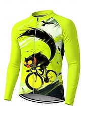 baratos Camisolas masculinas-Homens Camisa para Ciclismo Jersey em declive Gato Personagem Cor de contraste Manga Longa Moto Camiseta Camisa / Roupas Para Esporte Roupas de Compressão com 3 bolsos traseiros Ciclismo de Montanha