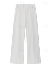 economico Fondi-Pantaloni da donna taglie forti 100% cotone a gamba larga, ideali per vacanze, basic, casual, per tutti i giorni, lunghezza intera, vita alta, tinta unita, coulisse, gamba larga, comodi, ad asciugatura rapida, morbidi, anelastici, grigi, neri, bianchi