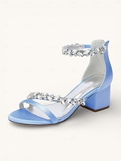 economico Damigella d&amp;#39;onore-scarpe con tacco color champagne per damigelle d'onore da donna – sandali da sposa con tacco a blocco e punta aperta, cinturini impreziositi da cristalli, eleganti scarpe da sposa per feste