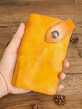 economico Portafogli-Portafoglio lungo da uomo in vera pelle, porta carte bifold vintage di grande capacità, stile retrò multicolore, design sottile e portatile per uso quotidiano, viaggi, lavoro e casual