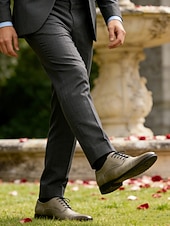 ieftine Pantofi Oxford-pantofi oxford din piele sintetică gri vintage pentru bărbați – pantofi de rochie formali cu șireturi, cu design cu vârf, pentru afaceri și ocazii speciale