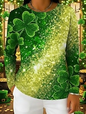  St. Patricks Day Damen T Shirt T-Shirt Druck Kleeblatt Mode Klassisch Lässig Langarm Rundhalsausschnitt Normale Oberteile Täglich Wochenende Urlaubskleidung Hellgrün Dunkelgrün Grün Sommer Frühling