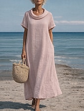 economico Vestito bianco-Per donna Abito maxi Abito a Tubino Abito Estivo Casual Quotidiano Vestibilità comoda Semplice Manica Corta Scollo a Cascata Blu Rosa Verde militare Estate