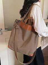 abordables Bolsos de mano y tote-Bolso grande de lona de poliéster para mujer con correa de hombro ajustable, bolso bandolera versátil en varios colores, bolso informal diario para viajes, trabajo y compras.