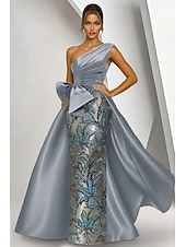  Linha A Tubinho Longo Bordado com miçangas Vestido formal Vestido para a mãe da noiva Vestidos de noite Vestido de baile com sobressaia Elegante Brilhante Floral Sem Manga Assimétrico Casamento Formal