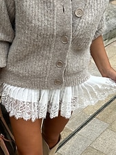 tanie Spódnice wakacyjne-Damskie Spódnica koronkowa Zabytkowe Moda Codzienny Mini Wysoka talia Spódnice Z marszczeniami Koronka Pofałdowany Średnio elastyczny Codzienny Kij Czarny Biały Lato