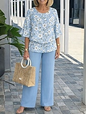  Per donna Set di Pantaloni Mezza Manica A farfalla Girocollo Floreale Grafico Elegante Vacanza Casuale Quotidiano Blu Rosa Viola Primavera & Estate