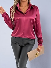economico Bluse Semplici-Per donna Camicia Camicia in raso Camicia casual Blusa Bottoni Semplice Elegante Essenziale Classico Manica Lunga Colletto a Camicia Top Regolari Quotidiano Ferie Uscire Nero Bianco Rosso Blu Reale
