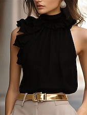 economico Bluse Eleganti-Per donna Top estivi Blusa Top Eleganti Arricciato Volant Patchwork Tinta unica Semplice Elegante Vintage Carino Senza Maniche All'americana Top Regolari Quotidiano Lavoro Ferie Nero Rosso Marrone