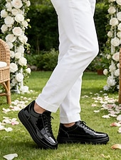 economico Sneakers Eleganti-sneakers slip-on nere da uomo con logo ricamato: eleganti scarpe in similpelle per gli invitati al matrimonio che cercano comfort e moda