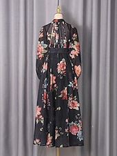 preiswerte Semi-formal / Cocktail-Zweiteilig A-Linie Knöchellänge Kleid für Hochzeitsgäste Kleider für Hochzeitsgäste Elegant Täglich Langarm Hoher Ausschnitt Gartenparty Formell mit Blumenmuster