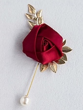 abordables Boda ACC-Pin de solapa de rosa de poliéster para hombre, varios colores, elegante accesorio para bodas y fiestas con detalles de perlas.