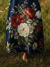  Naisten Maksimekko Boho-mekko Rento mekko Vintage Päivittäin ulko- Hiekkaranta Loose Fit Kukka Lyhythihainen U kaula-aukko Punastuvan vaaleanpunainen Armeijan vihreä Laivaston sininen Kesä Kevät