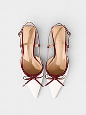 preiswerte Retro-Stil der 1950er Jahre-Rote und schwarze Vintage-Slingback-Pumps im Stil der 1950er-Jahre mit Schleife – elegante Retro-Pumps mit spitzer Zehenpartie und mittelhohem Absatz für romantische Dates, Valentinstag, Hochzeiten