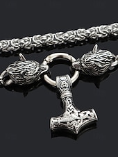 halpa Miesten korut-Miesten viikinkityylinen riipuskaulakoru, metalliseosta sudenpäällä ja Thorin vasaralla, ainutlaatuisia pohjoismaisia koruja arkeen ja juhlaan