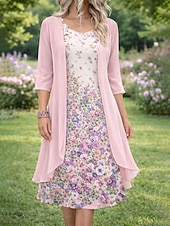 abordables Vestido Boho-Mujer Conjunto de vestido Vestido de una línea Elegante Vacaciones Floral Graphic Multi capa Estampado Mini vestido Media Manga Cuello Barco Diario Azul Piscina Rosa Naranja Verano Primavera Holgado